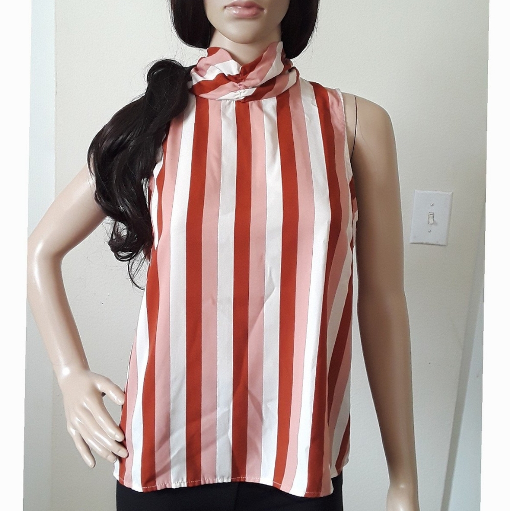 Forever 21 Multicolor Striped Ruched Turtleneck Top